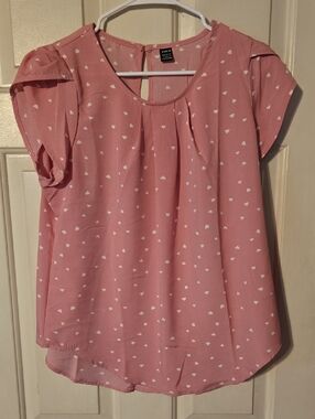 SHEIN Pink Heart-Print Flutter Sleeve Blouse